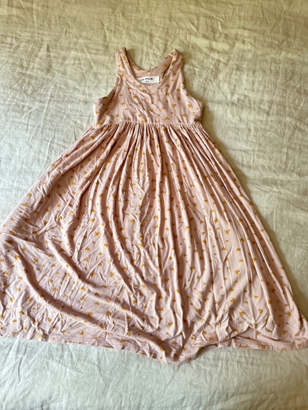 Remie Girl Pink Sleeveless Dress with Mustard Heart Print